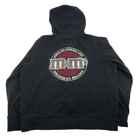 Vintage y2k Men's Black Red M&Ms Logo Full Zip Hoodie Sweatshirt Size Large - Picture 4 of 6